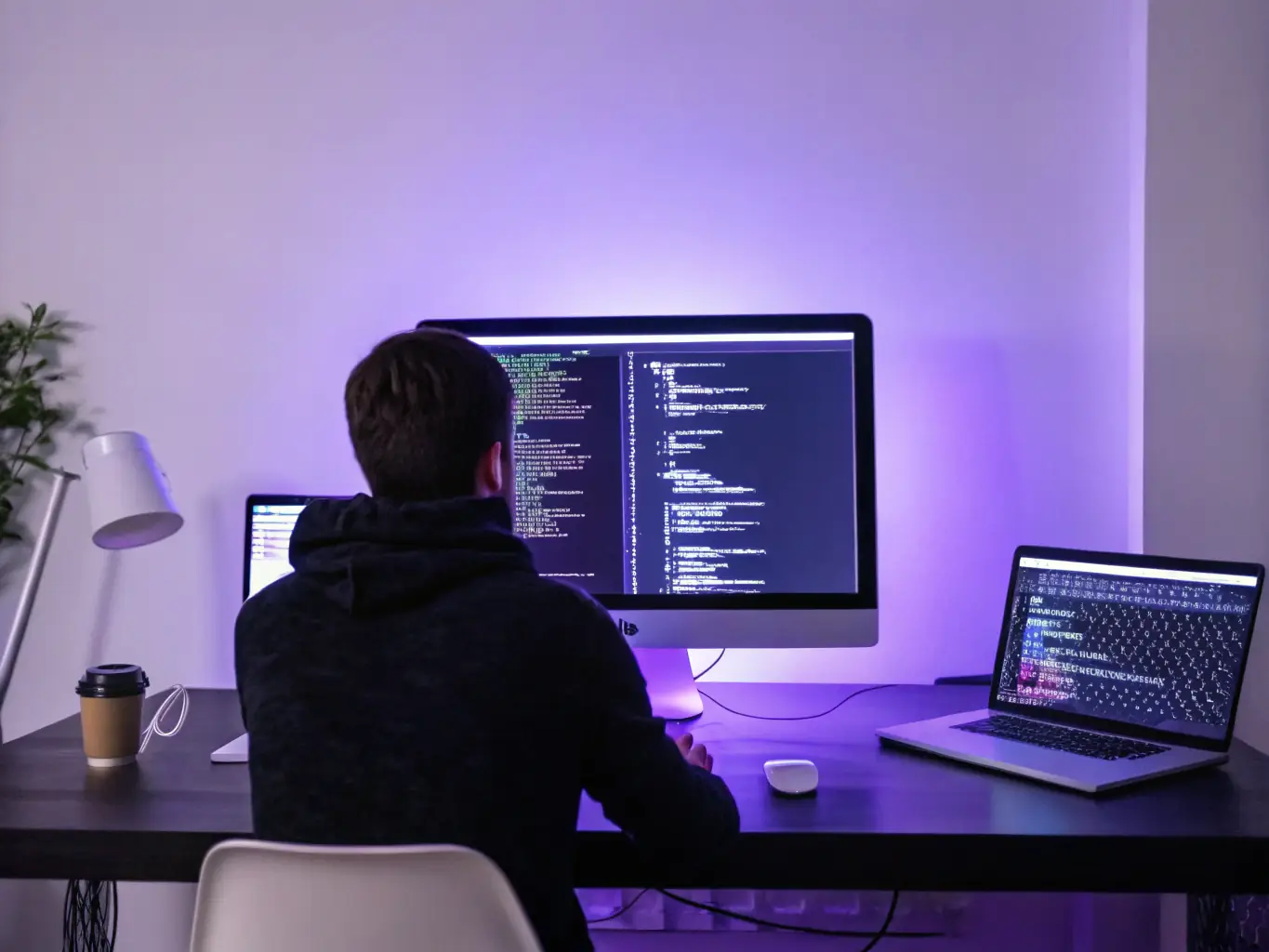 A developer working on website code with tools and server environment in the background, representing WebNest's website development and maintenance services.